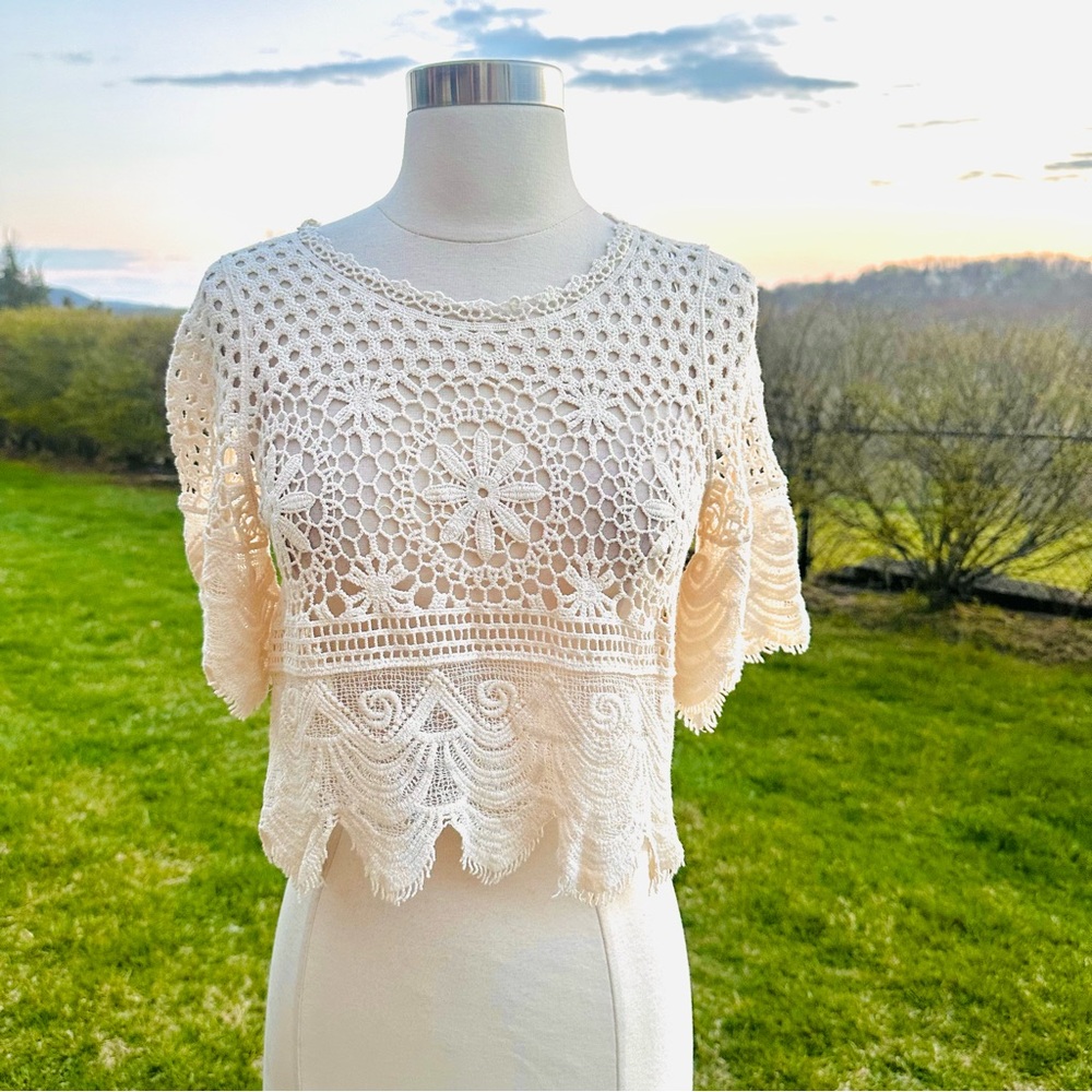 Rebellion Cream Lace Crochet Top Boho Festival Cottagecore Small - Picture 8 of 16